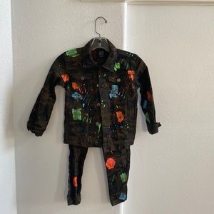 Kids Painted Camo Matching Jacket & Pants Set - Black with Neon Splatter